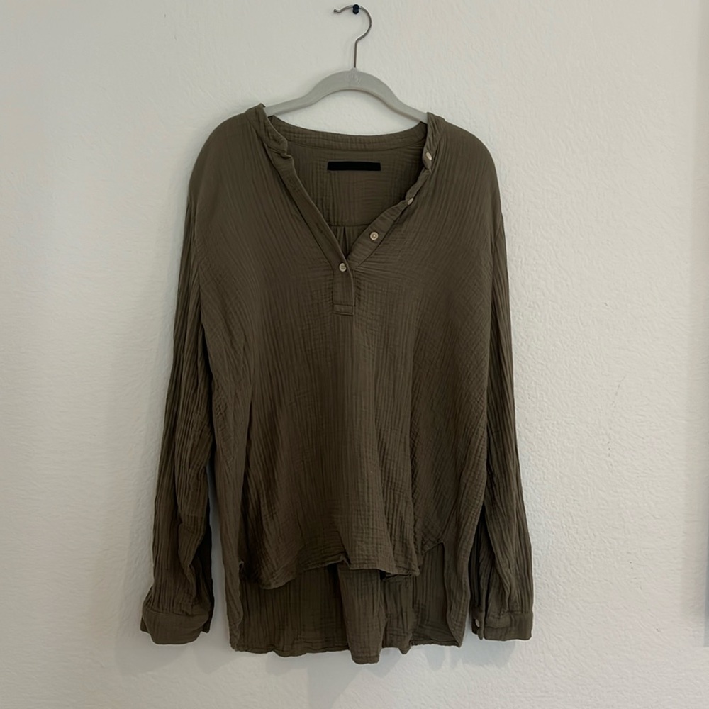 Jenni Kayne Gauze Cotton blouse size L, Cypress green